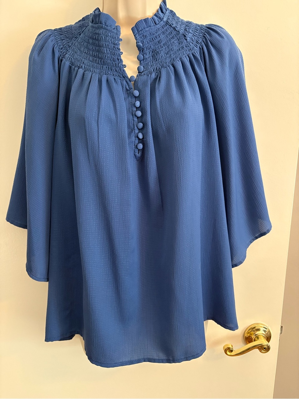 Investments Blue Smocked Yoke Button-Front Blouse
